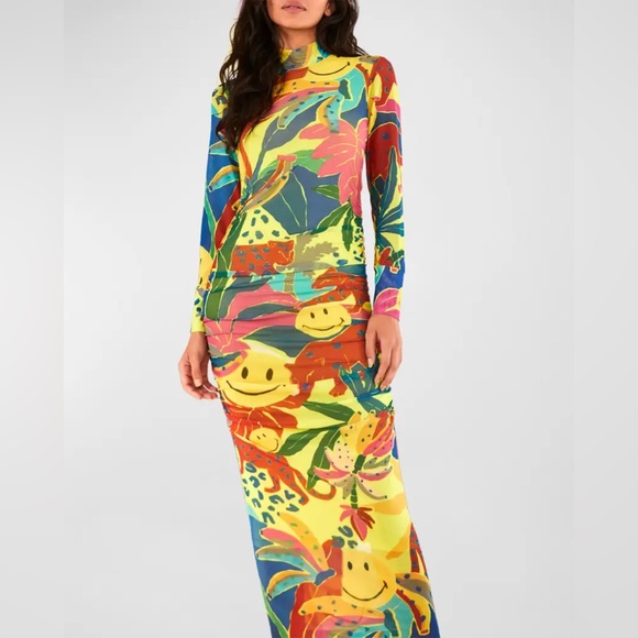 FARM Rio Dresses & Skirts - FARM Rio Leopard Jungle Smiley Ruched Dress